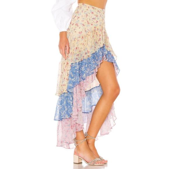 LoveShackFancy Lisette Asymmetric Silk Tiered Ruffle Maxi Skirt - Size 10 - Picture 3 of 14